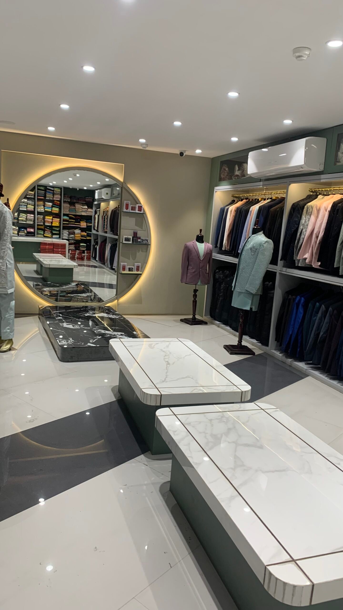 Bespoke Groom Styling & Circular Illuminated Mirror